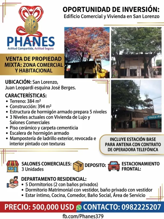 Edificio Comercial y Vivienda de Lujo en San Lorenzo | ¡Con Renta de Antena Telefónica! — foto 1