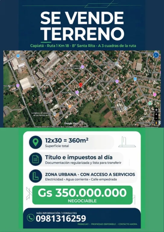 VENDO TERRENO con losa 360m2 - CAPIATÁ RUTA 1 KM 18 — foto 1