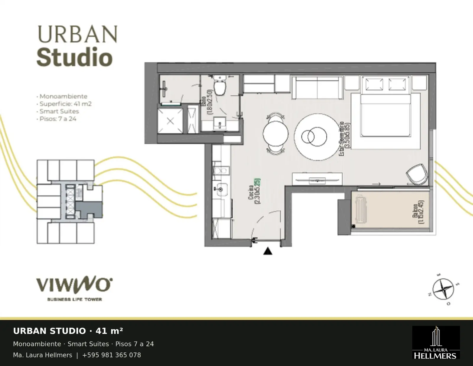Estudio Moderno con Balcón y Piscina en Azotea — photo 1